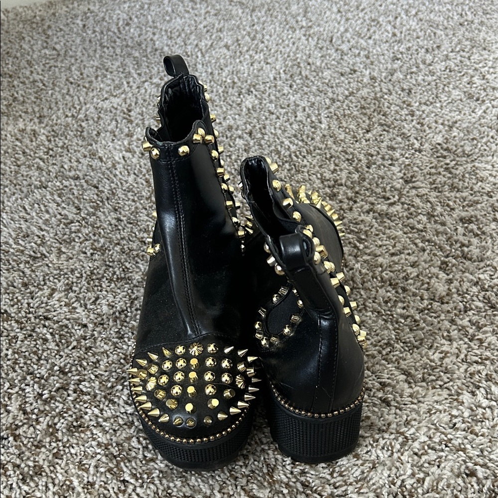 Cape Robbin Black and Gold Studded Ankle Boots